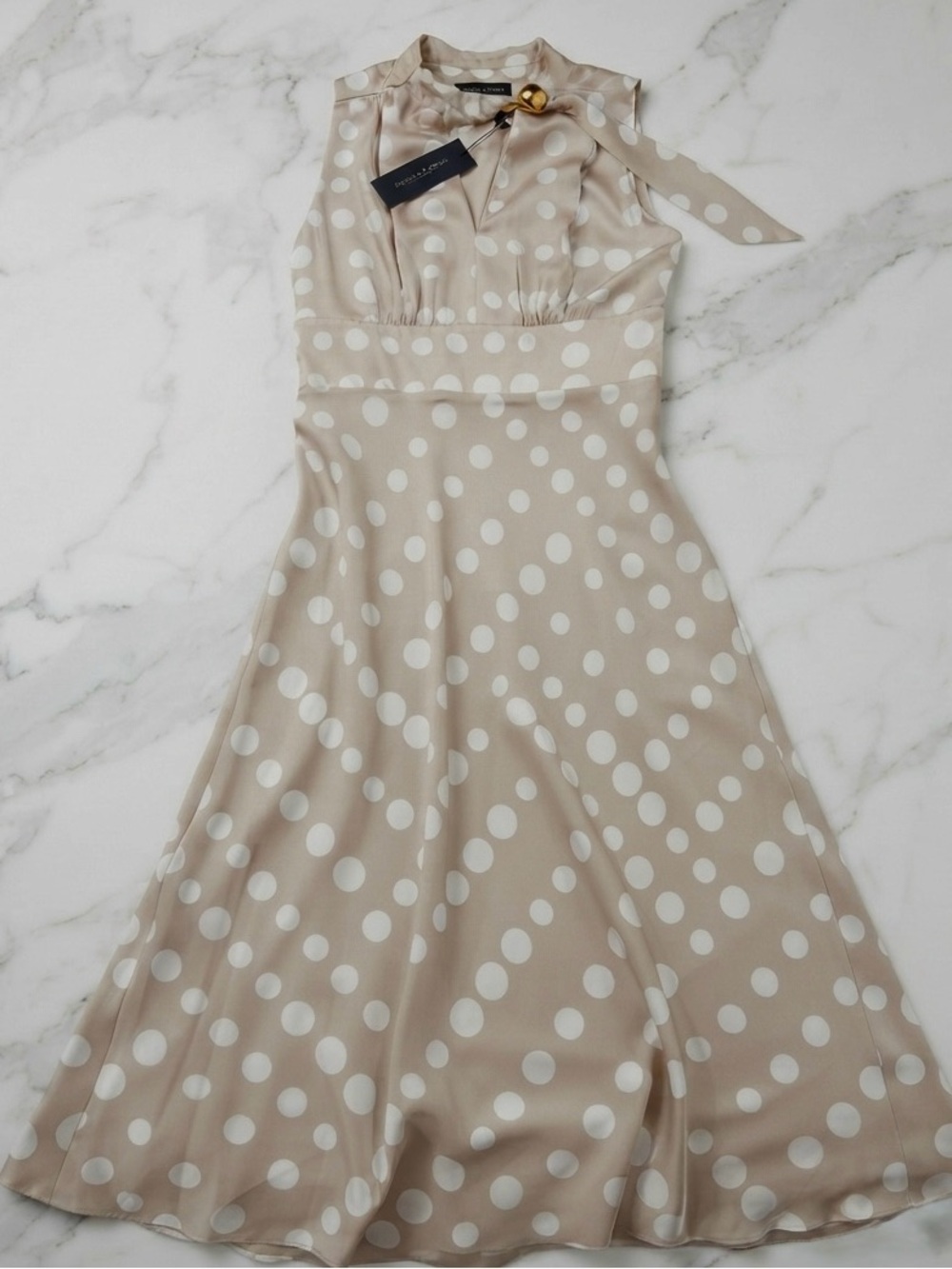 Donna Karan New York Women's Dot-Print Tie-Neck A-Line Dress